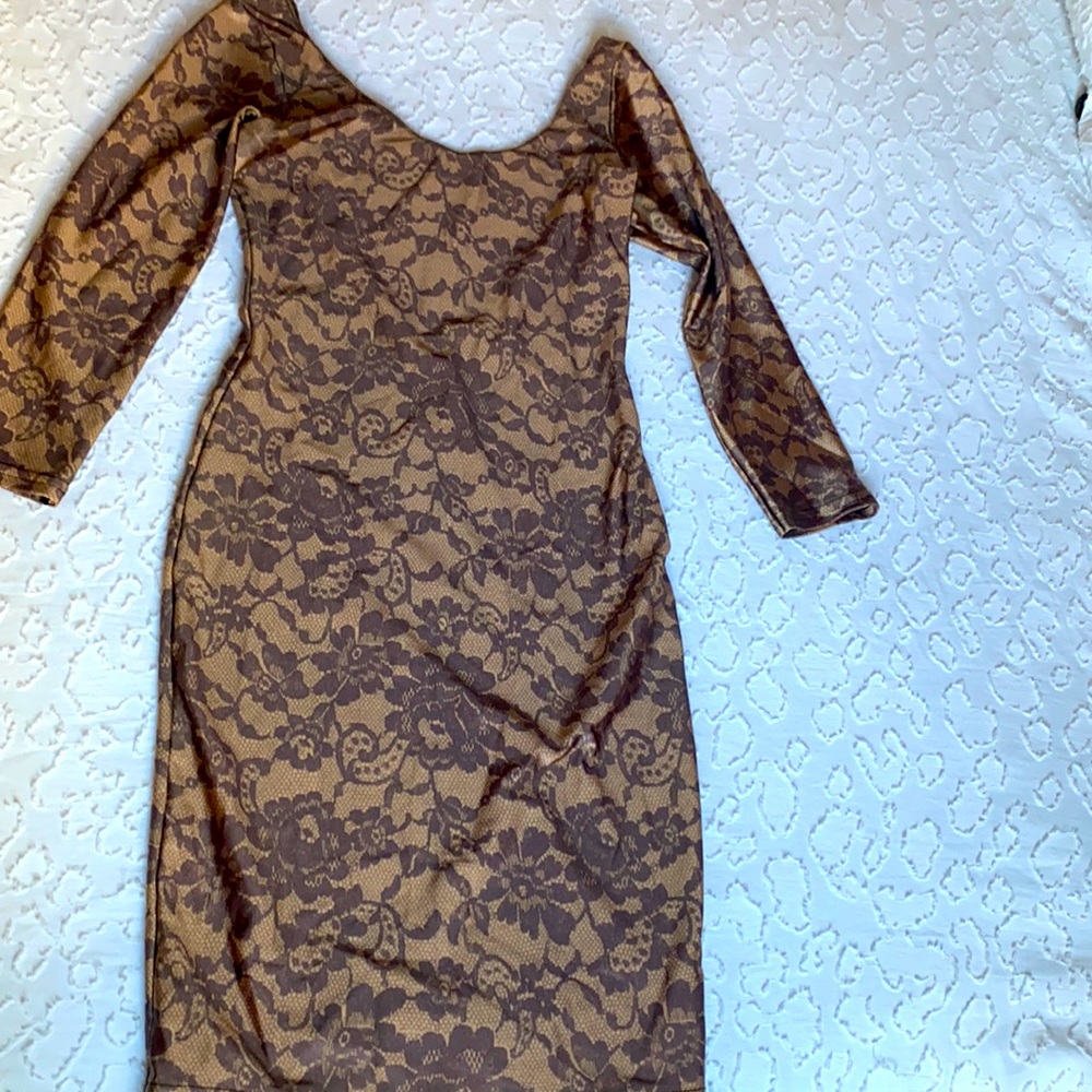 American Apparel Backless Dress - brown lace print